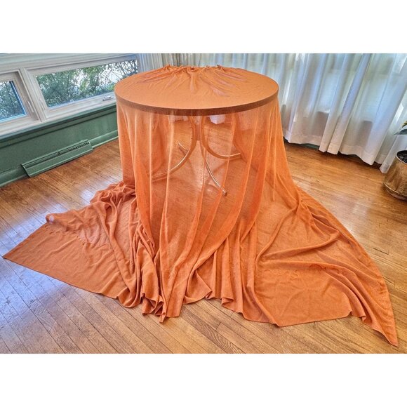 Vintage 70s curtain, orange sheer drapery, pleated - Picture 4 of 9